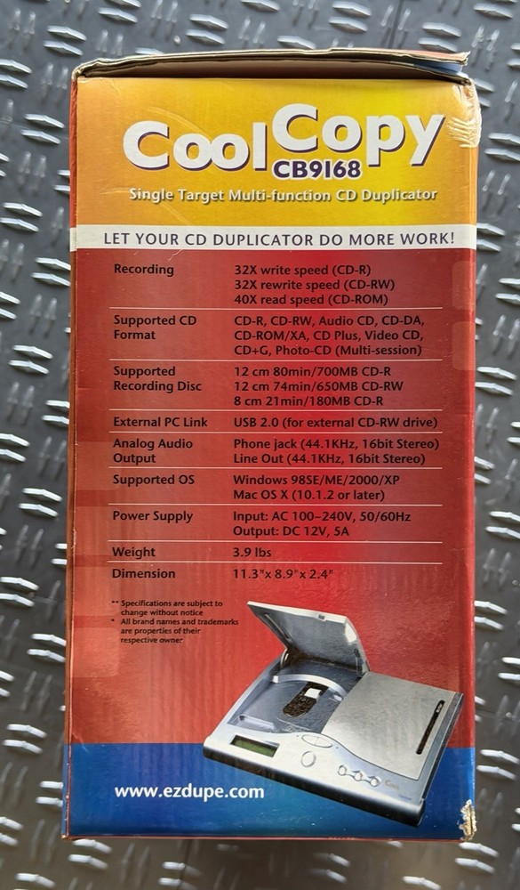 EZ Dupe Cool Copy CB-9168 CD Duplicator/ CD Audio Player/ External USB CD-RW