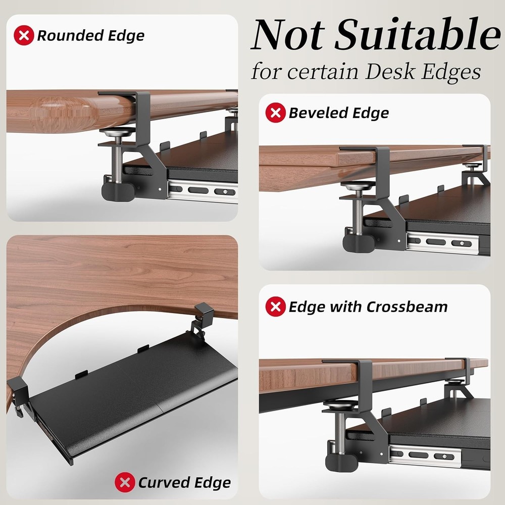 Space-Saving Adjustable Keyboard Tray with Wrist Support & Easy Clamp Attachment