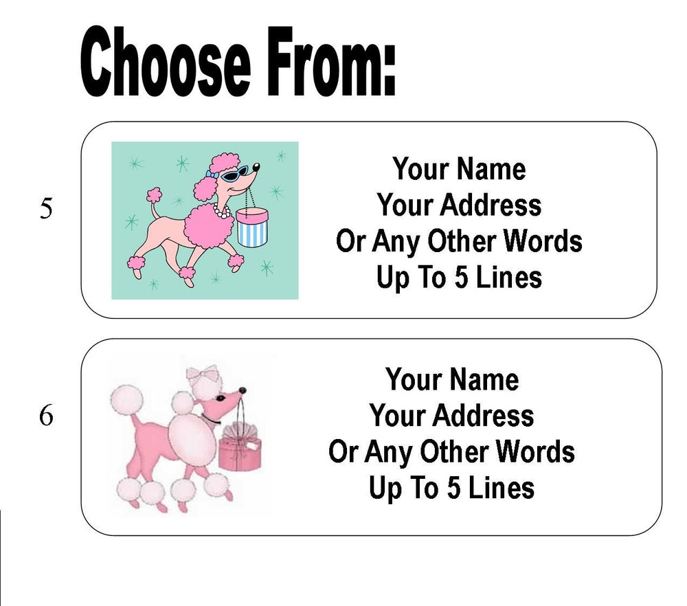 30 Pink Poodle Personalized Address Labels