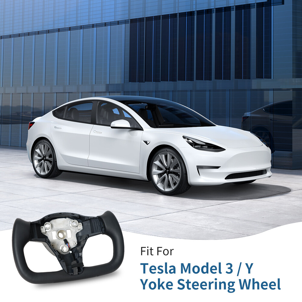 Yoke Steering Wheel For Tesla Model 3 Model Y 16-22 with Heated Black Leather