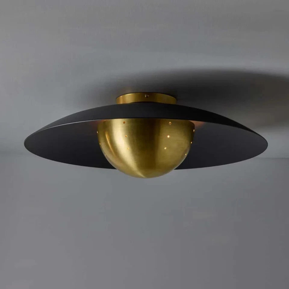 Mid-Century Modern Brass Dome Semi Flush Mount Ceiling Light