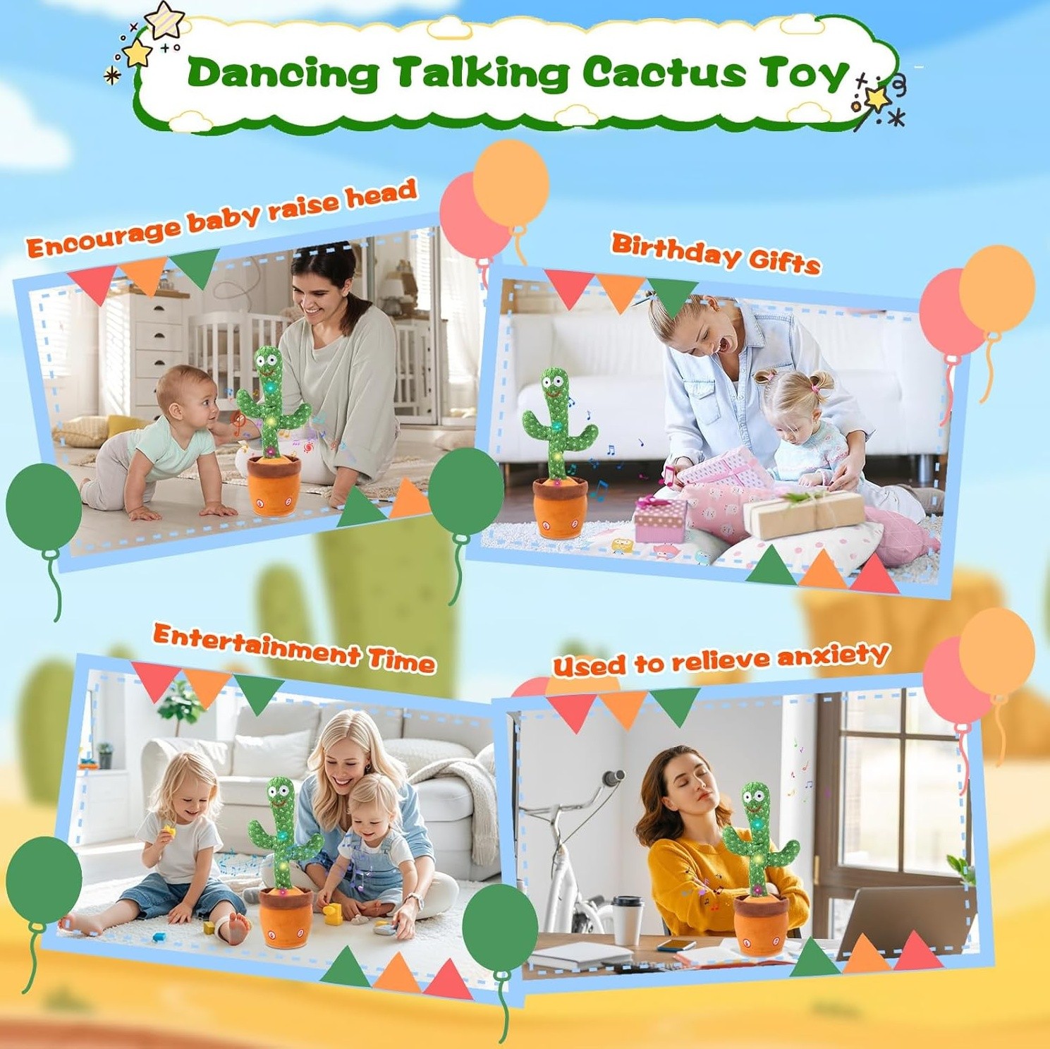 Talking & Singing Dancing Cactus Plush Toy Kids Glow Interactive Development