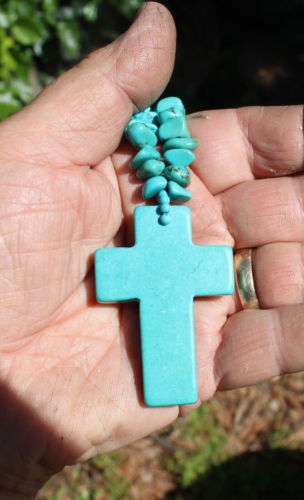Vintage Turquoise Cross with Chunky Natural Necklace