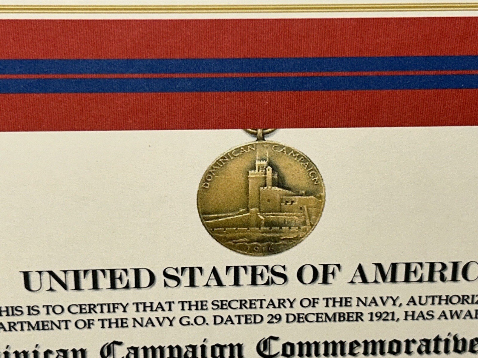 DOMINICAN CAMPAIGN (NAVY) COMMEMORATIVE MEDAL CERTIFICATE ~ W/PRINTING TYPE-1