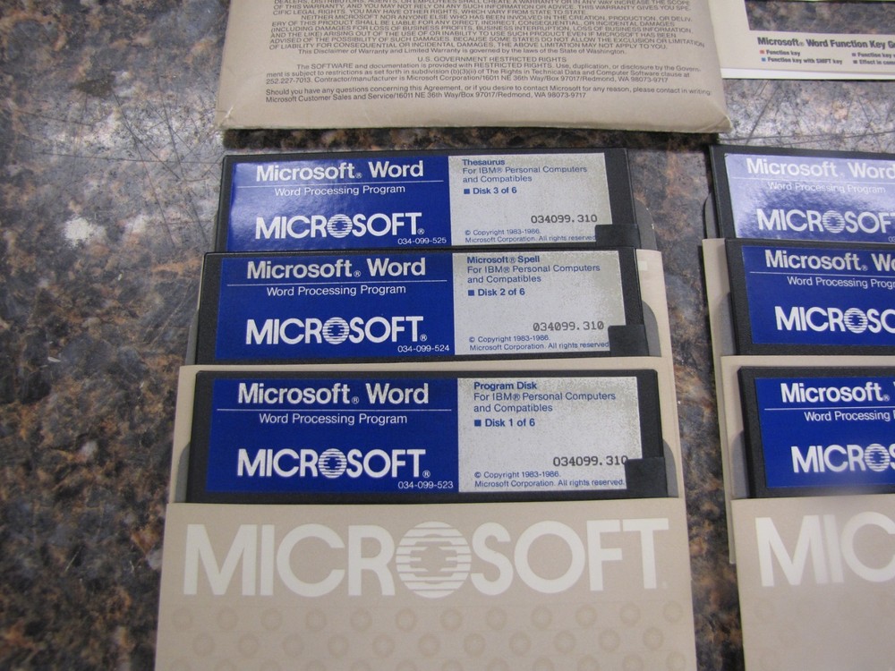 Genuine Vintage Microsoft Word Processing Program for IBM 5.25" disks Set