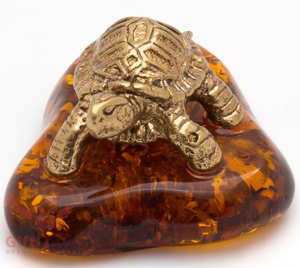 Solid Brass Amber Figurine Tortoise Turtle in Amber Shell talisman IronWork