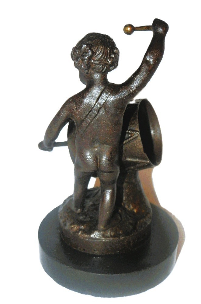 Antique Bronze Cherub Child Drummer Statue
