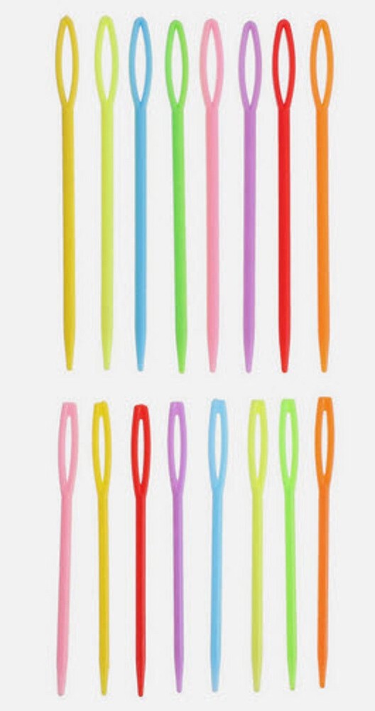 20 PLASTIC SEWING NEEDLES 7cm KNITTING DARNING STICHING CRAFTS BRIGHT COLORS