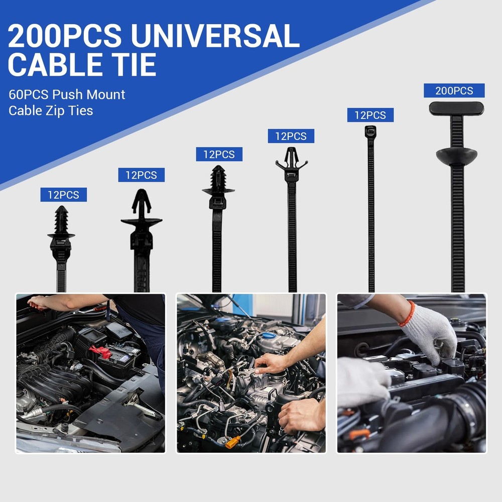 261 Pack Nylon Universal Cable Tie Buckles kit - Multifunctional Black