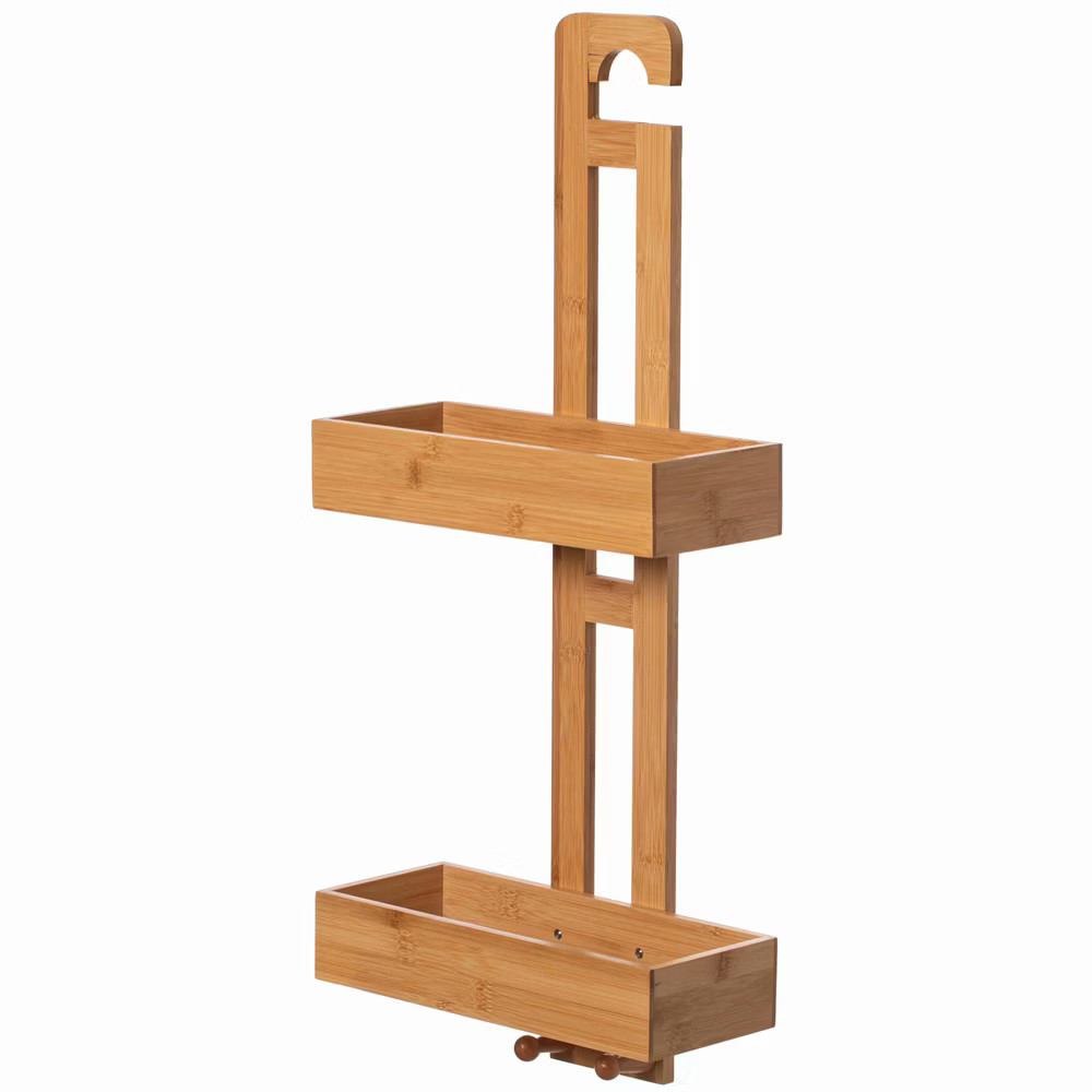 Bathroom Multi-function Natural Bamboo Storage Rack Over Shower Head Organizer,