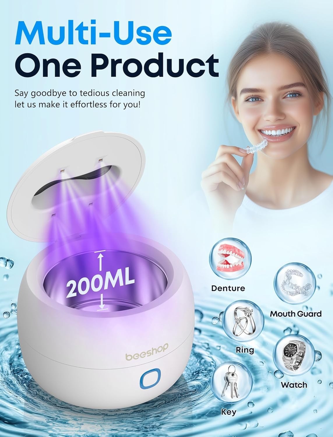 Ultrasonic Retainer Cleaner Machine – 45kHz Dental Pod for Retainers,