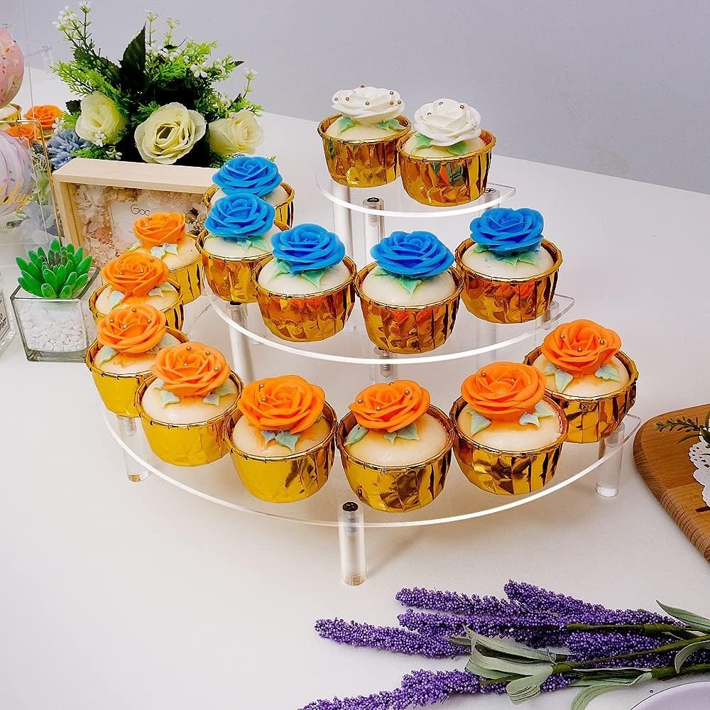 Acrylic Risers Display Stand - 3 Tier Clear Step Display Riser- Half Moon Cup...