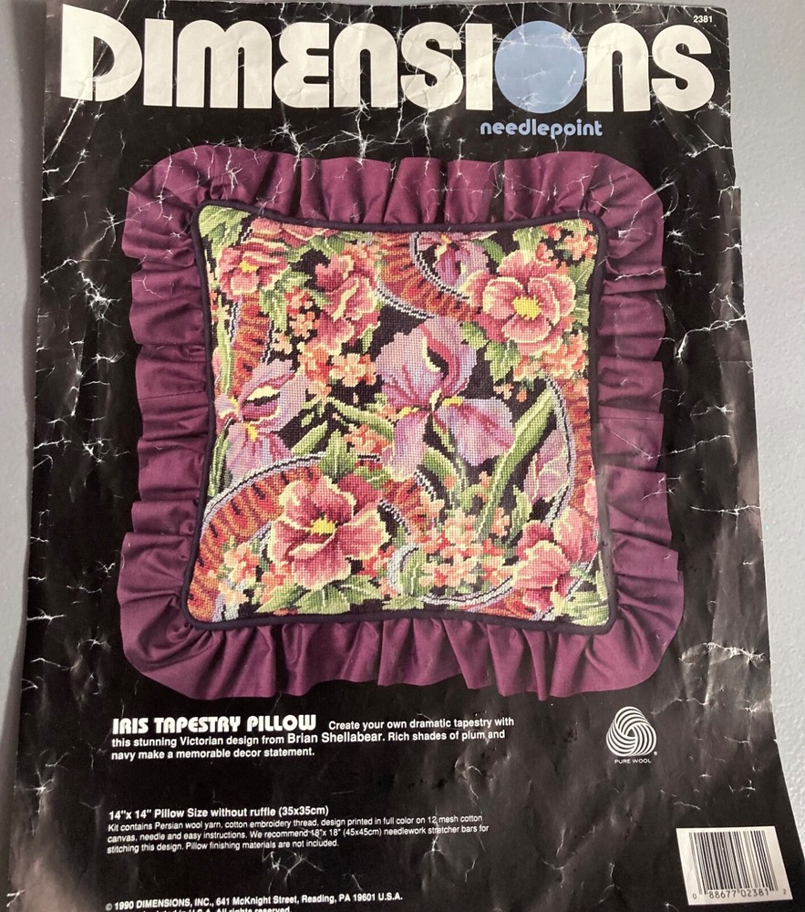 Dimensions Iris Tapestry Pillow needlepoint Kit 2381, NEW-open pkg