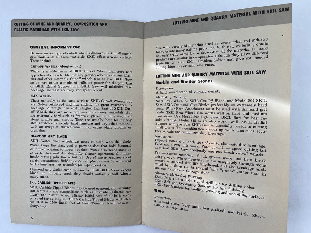 1953 Skillsaw Problem Solver Booklet Circular Saw Guide Different Materials