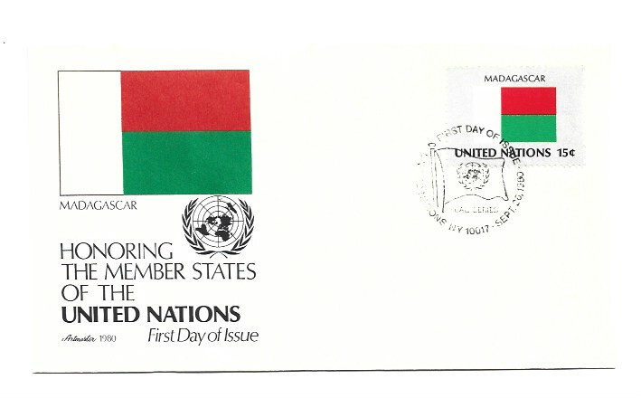United Nations #337 15c Flag Series 1980, Madagascar, Artmaster FDC