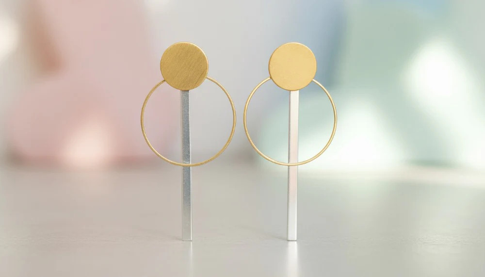 Dual-Tone Circle Drop Earrings