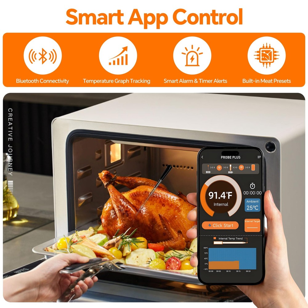 Wireless Meat Thermometer Digital with Bluetooth App Control, Rechargeable Gr...