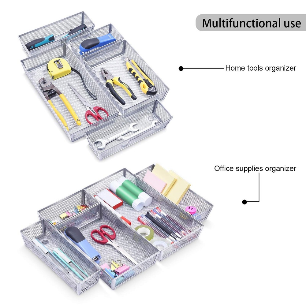 WuGeShop Mesh Silverware Tray Drawer Organizer, Kitchen Utensils Flatware wit...
