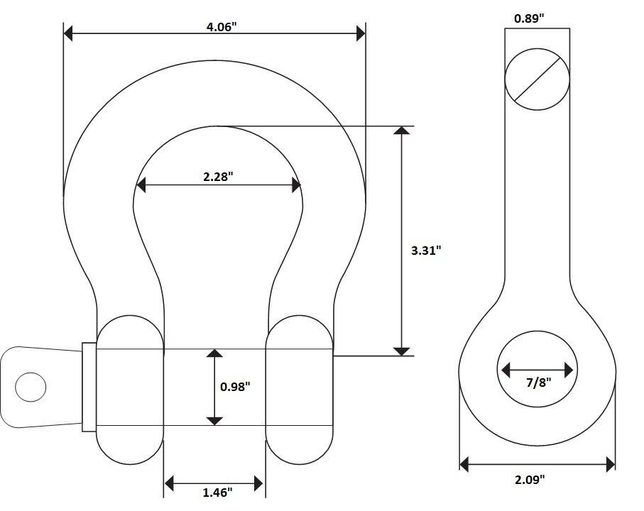 Open Box 7/8" D Ring Bow Shackle Screw w Blue Pin Clevis Rigging Towing 6.5 Ton