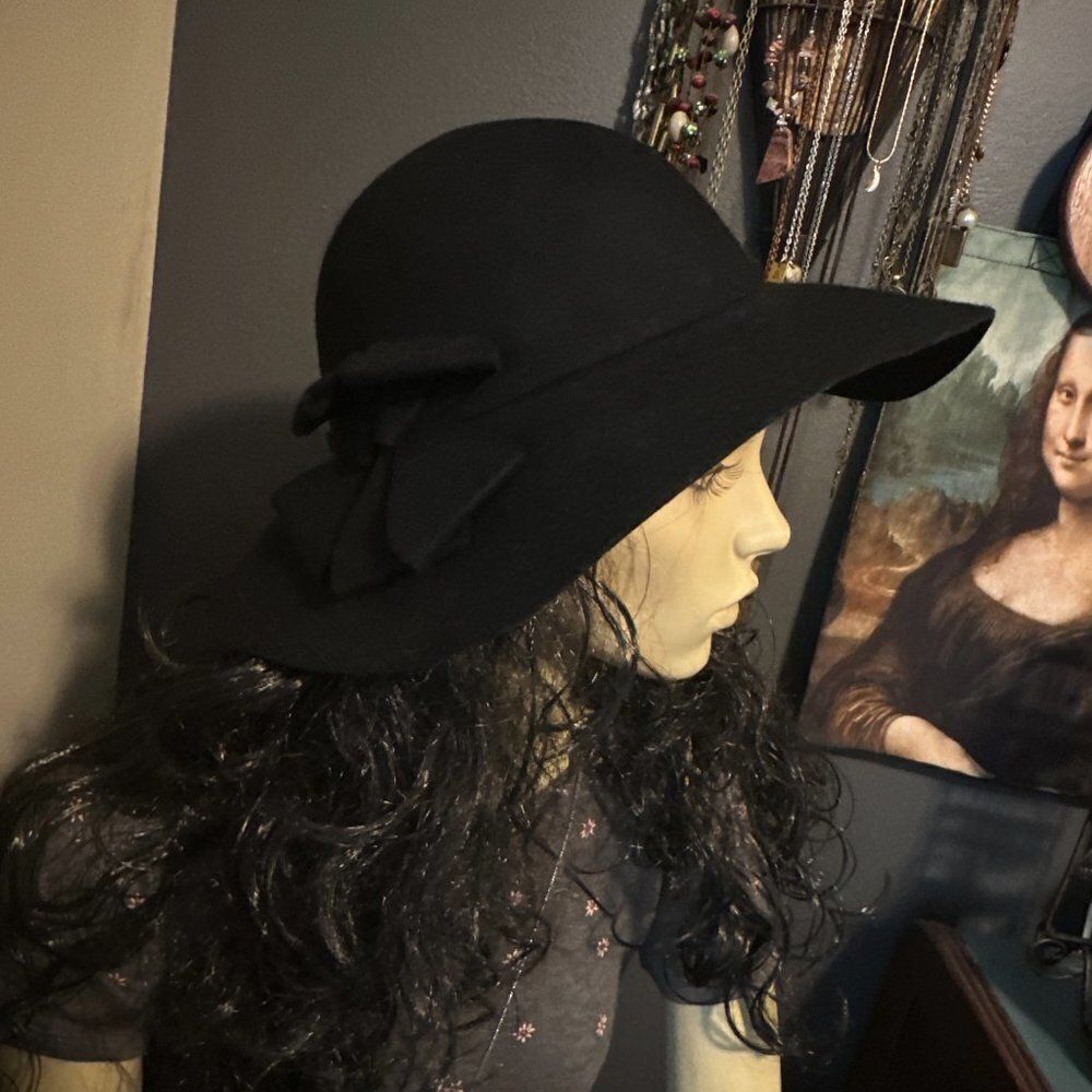 Studio S Black Wool Hat Winter Bow Womens