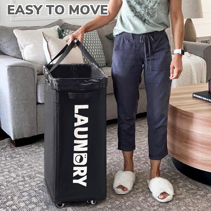 Rolling Laundry Hamper Lightweight Sturdy Canvas W/ Removable Mesh Bag New