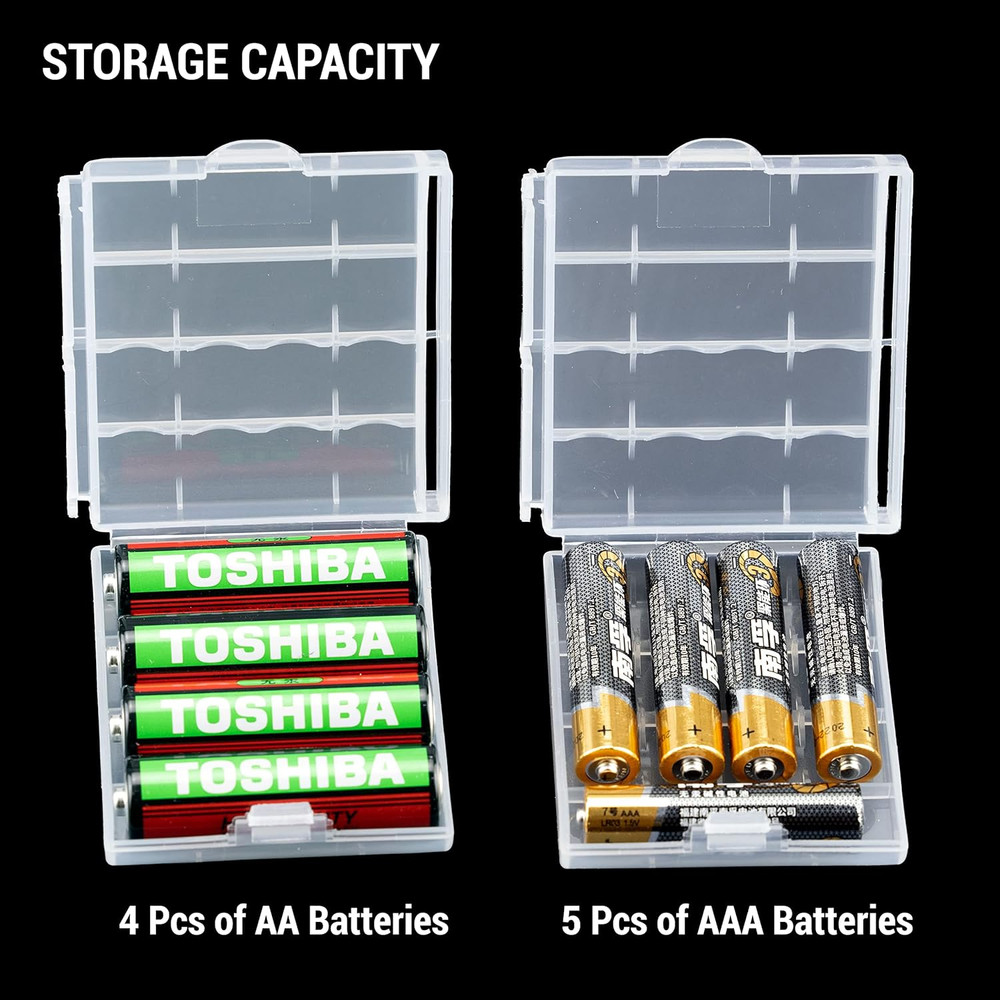 10 Pack Battery Storage Organizer Case - Transparent AA/AAA Cell Battery Holder