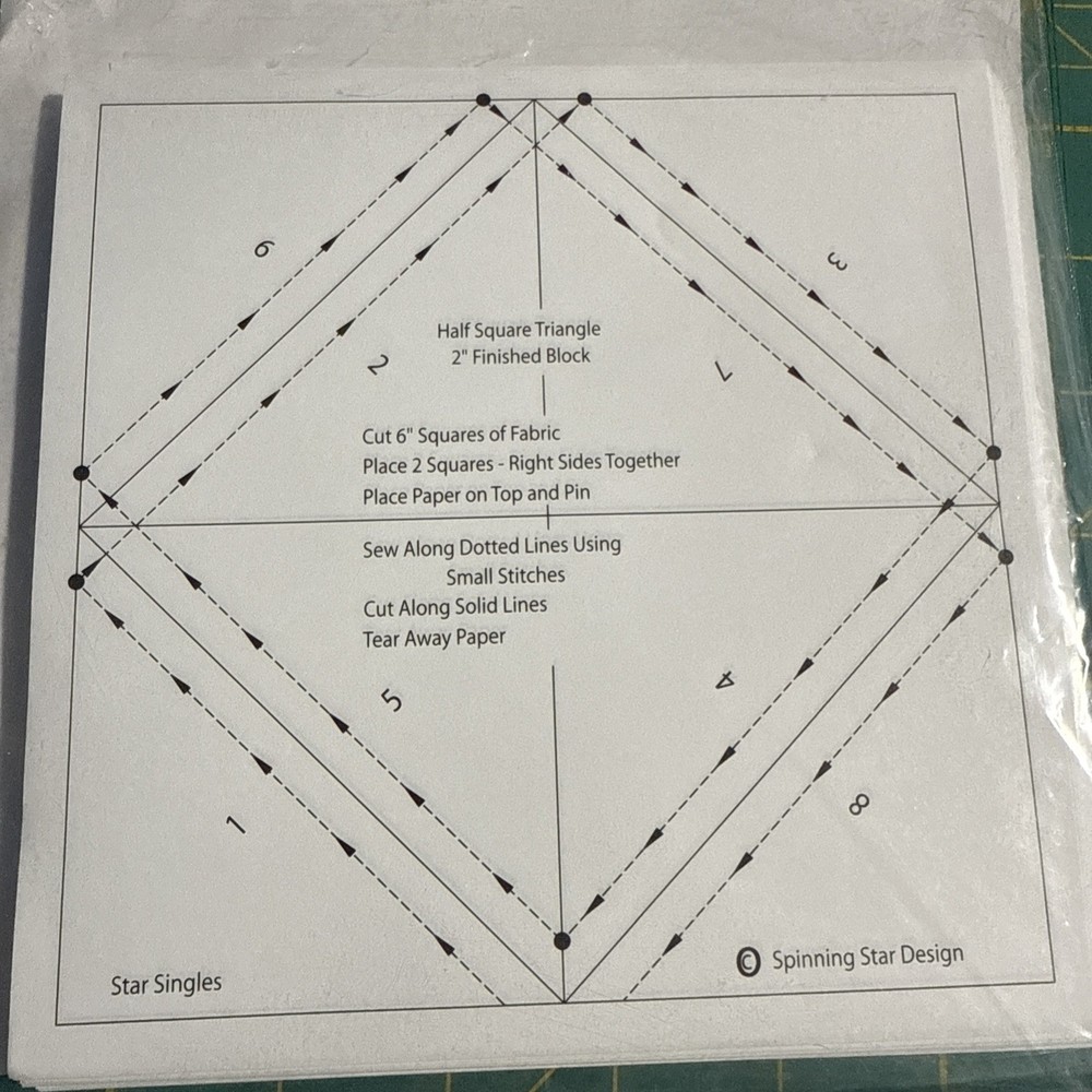 Star Singles 2" HALF SQUARE TRIANGLES HST Paper Pattern. 100 Sheets