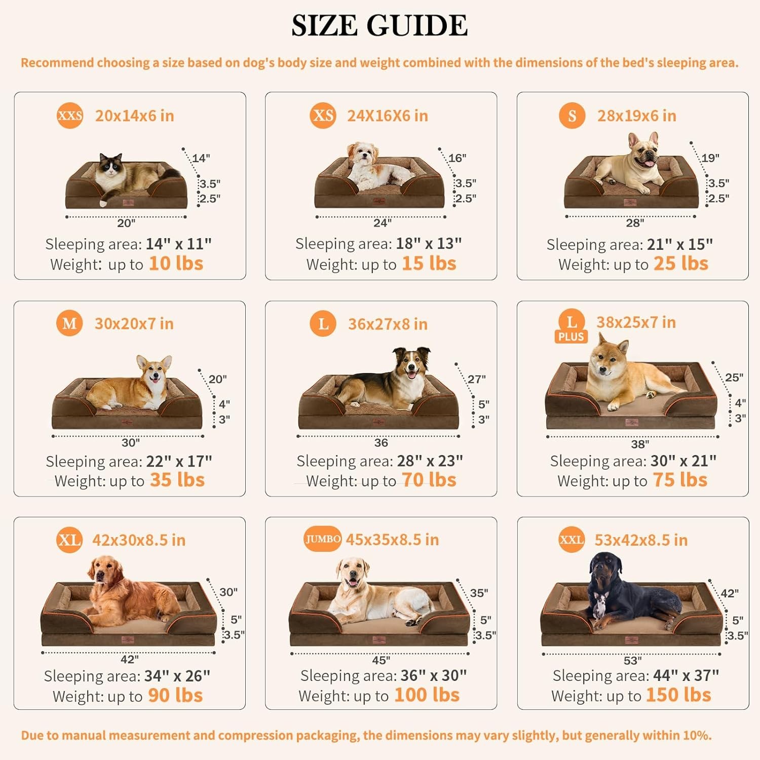 Orthopedic Dog Bed XL Dogs 45x35 Inch Waterproof Foam Removable Bolster Washable