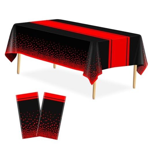 Tablecloth Party Decorations Plastic Black Tablecloth 2 Pack Black and Red