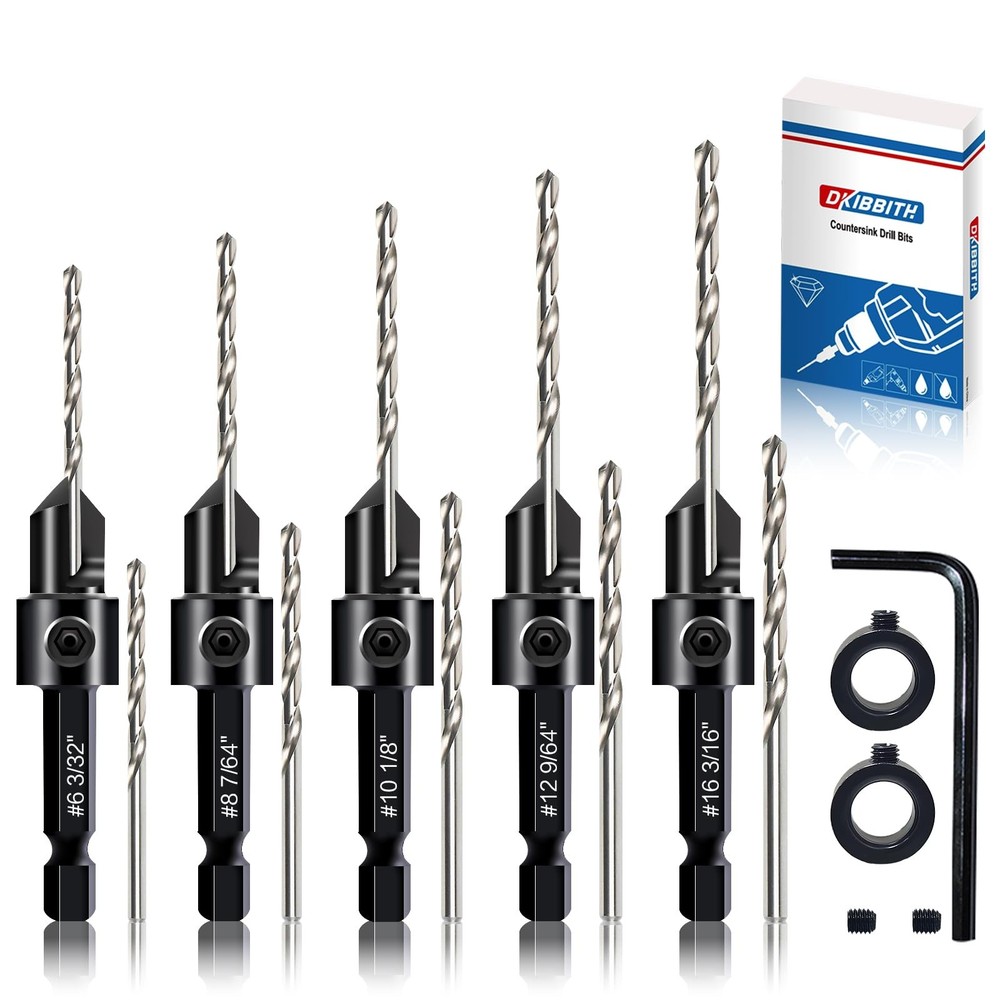 DKIBBITH 12-Piece Countersink Drill Bit Set with 12 Piece
