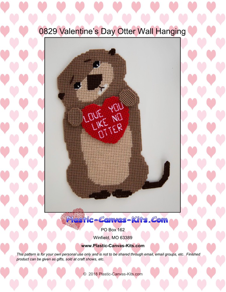 Valentine's Day Otter Wall Hanging-Plastic Canvas Pattern or Kit