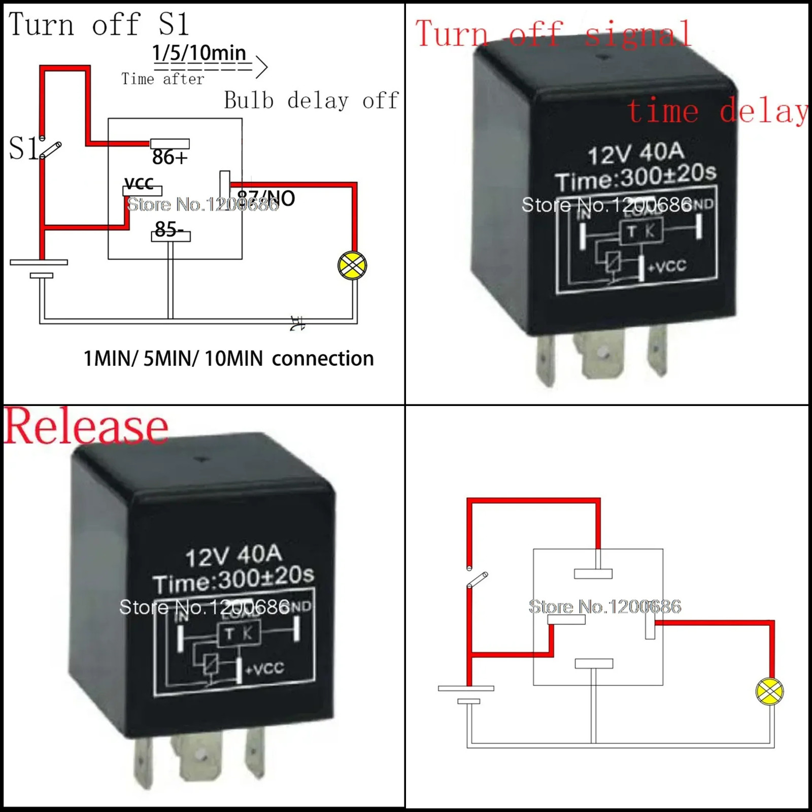 Time Delay Relay 12V Automotive Automatic  10S 1MIN 5MIN 10MIN Switch Turn Off