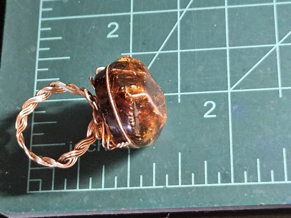 Handcrafted Amber Braided Wire Ring Size 9