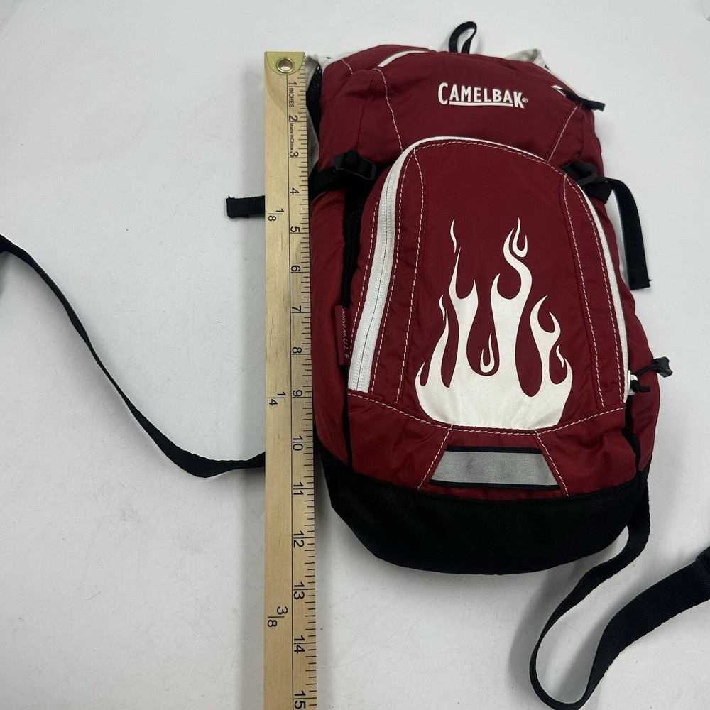 Camelback Backpack Red Mini Mule Kids Hydration Pack Black Flames NO BLADDER