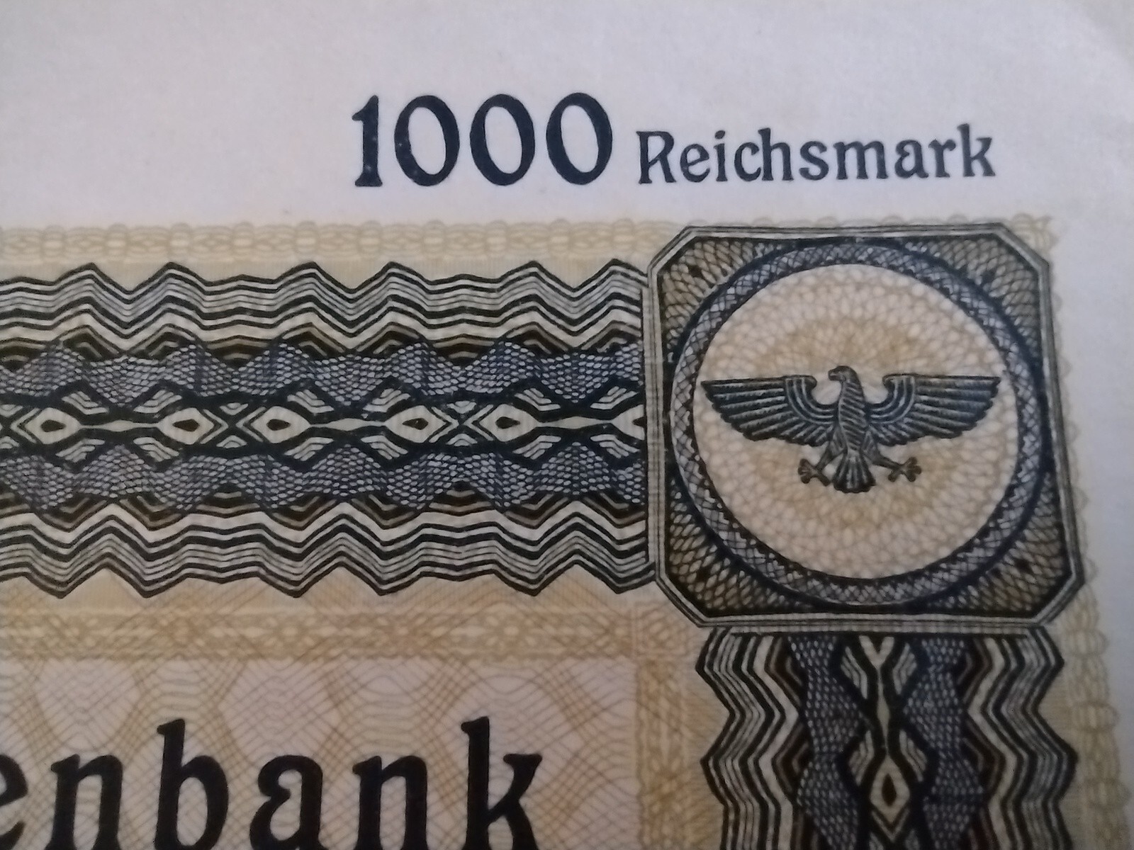 1939 Nazi German 1000 Reichsmark Pension Fund Treasury Bond with Swastika