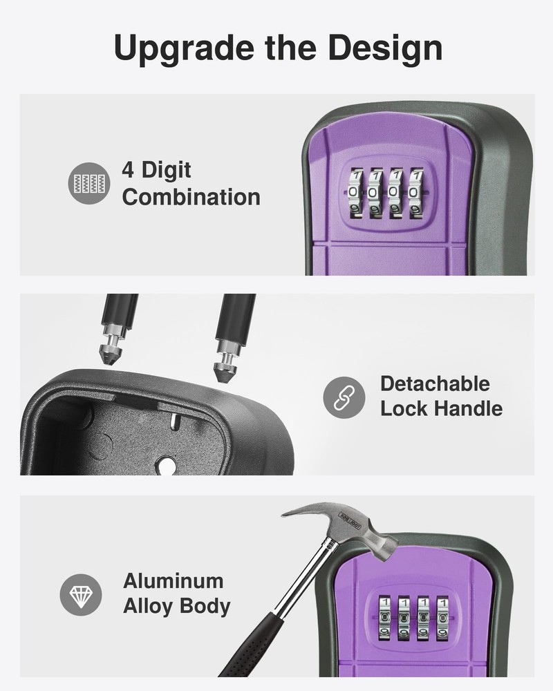 Key Lock Box, Portable Combination Lockbox Wall-Mounted Key Storage Box for H...