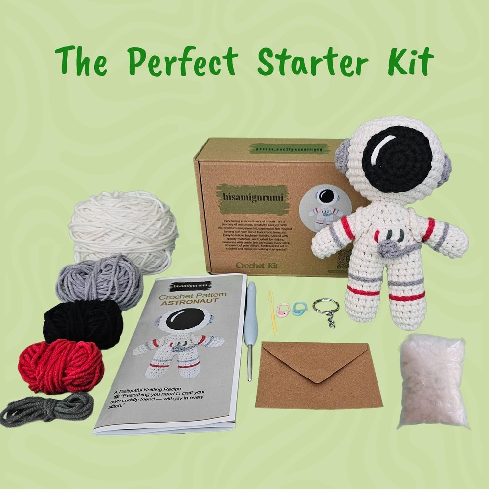 ASTRONAUT CROCHET KIT FOR ADVANCED OR INTERMEDIATE BEGINNER, VIDEO TUTORIAL