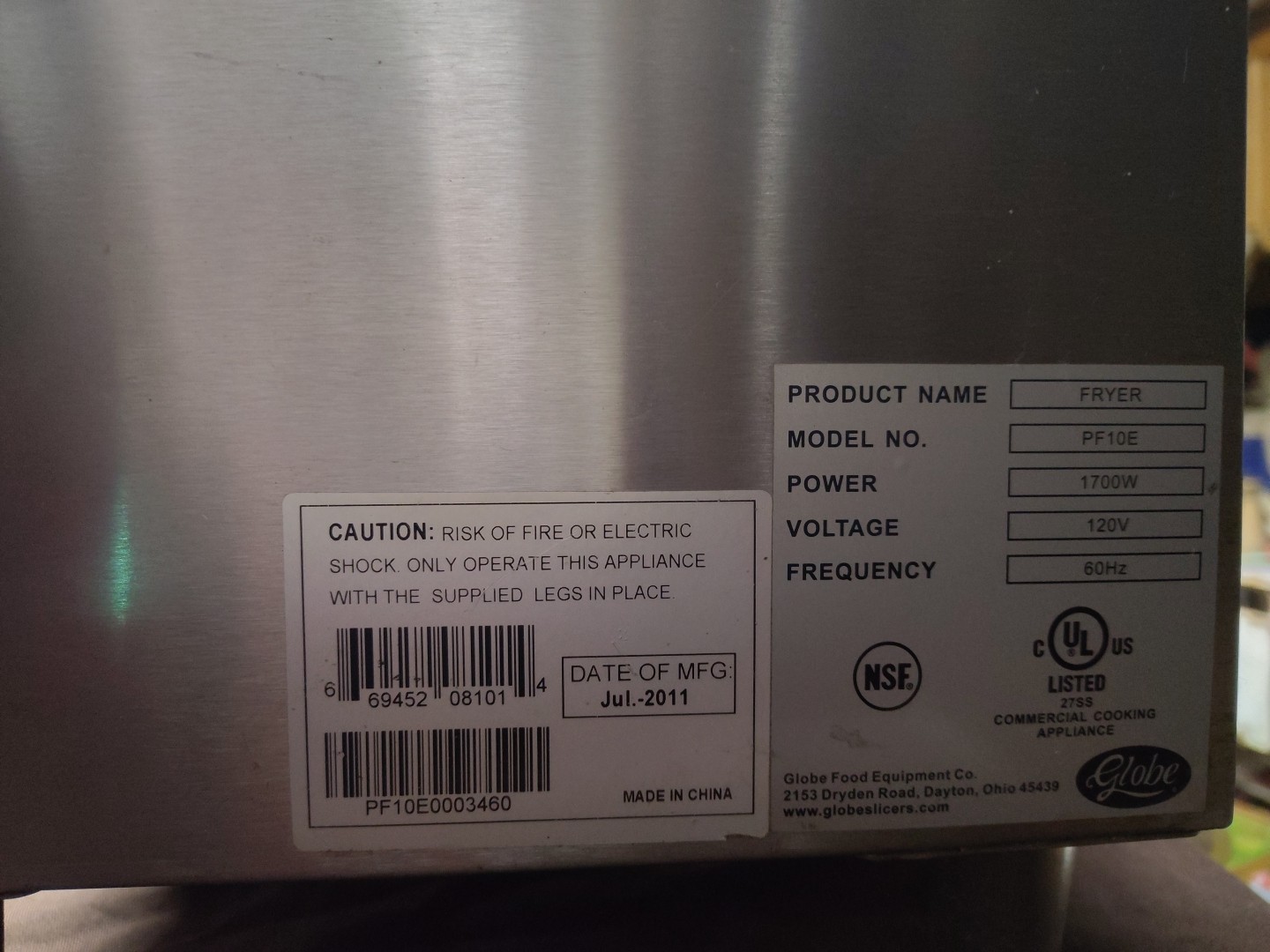 Globe PF10E Countertop Electric stainless steel Fryer,Manual Reset