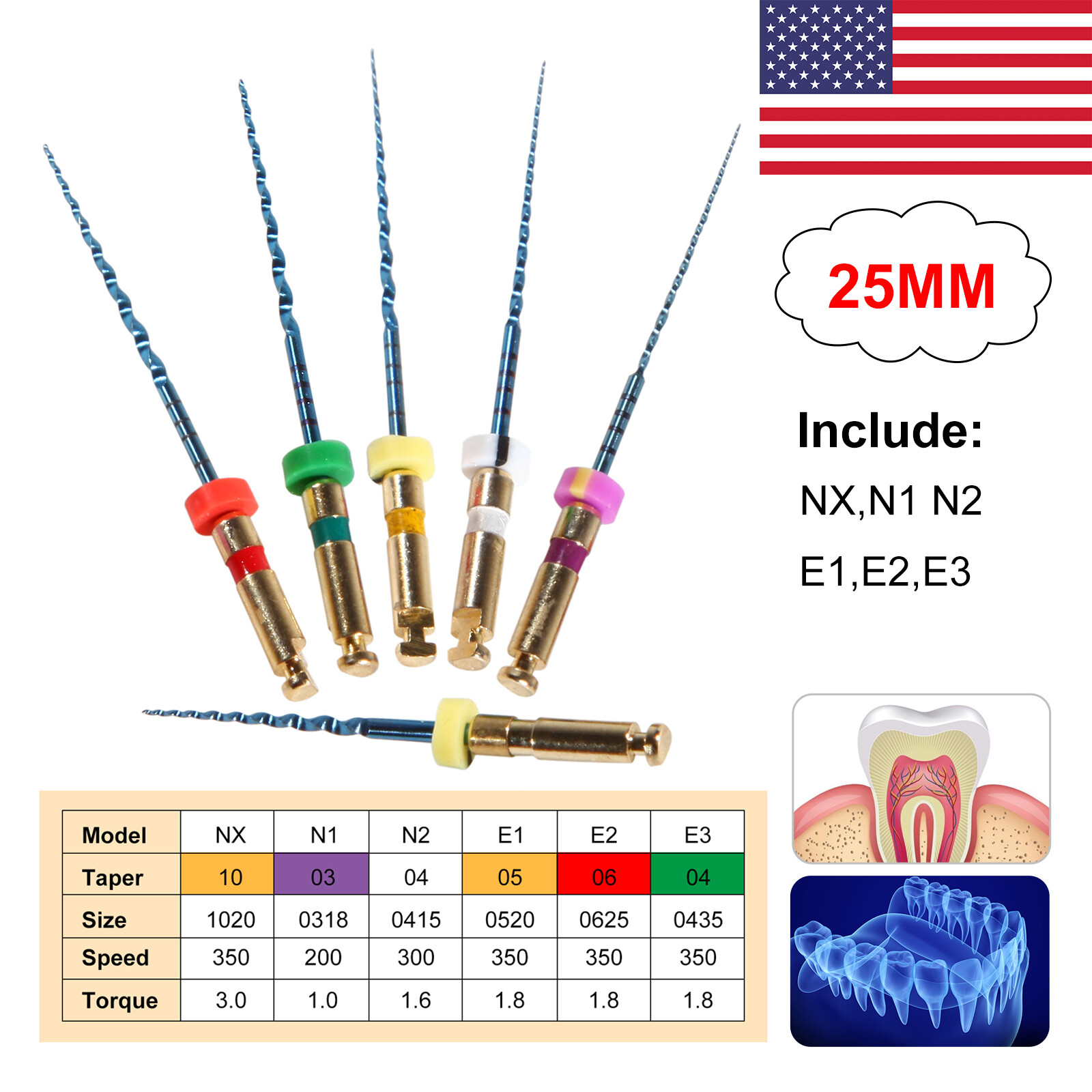 6pcs Dental NiTi Files Rotary Engine File 25mm for Endo Motor Root Treatment FDA