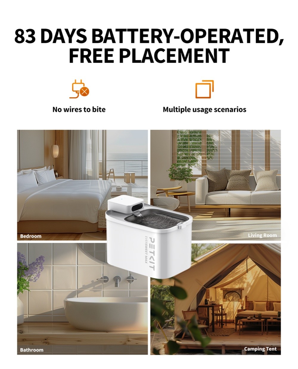 PETKIT EVERSWEET MAX CordlessCat Water Fountain,105 oz/3L Pet WaterFountain