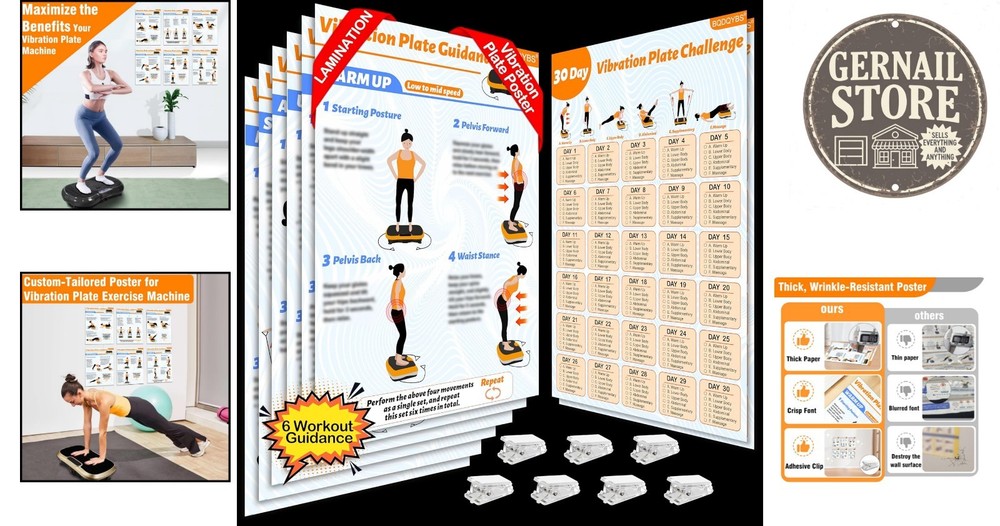 Durable Vibration Plate Exercise Chart & Planner - 6 Step-By-Step Workout Guides