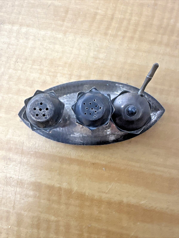 Antique Silver Condiment Caddy Tray Set 6 Piece 1930's