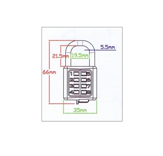 8 Digit Push Button Combination Padlock 35mm 8 Buttons Red Chrome Plated AMEX