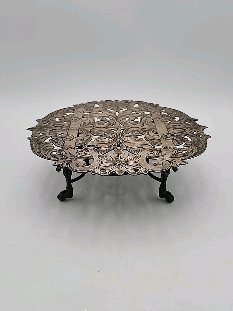 Antique WK Cowan & Co Chicago Expandable Trivet Tray Platter Footed Plant Stand