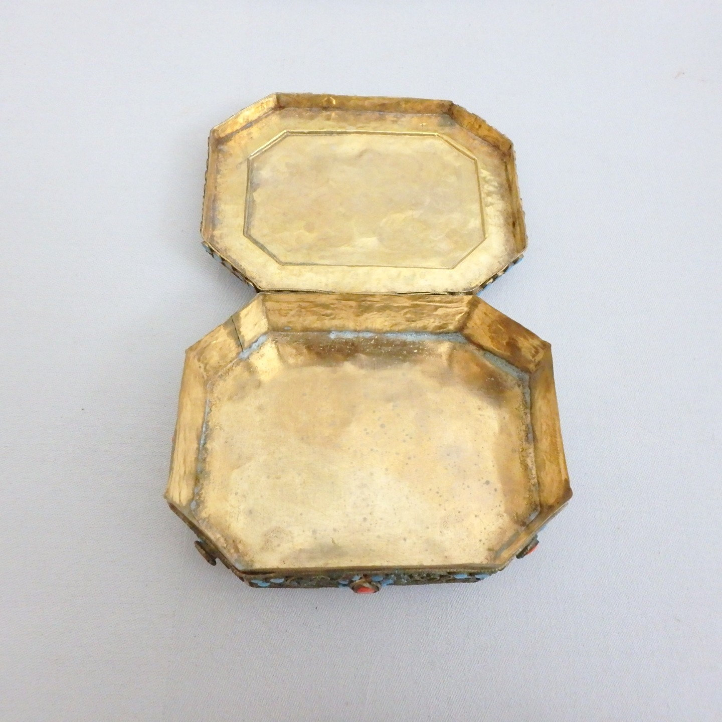 Antique Tibetan Gau, Prayer Box; Brass, Turquoise, Coral