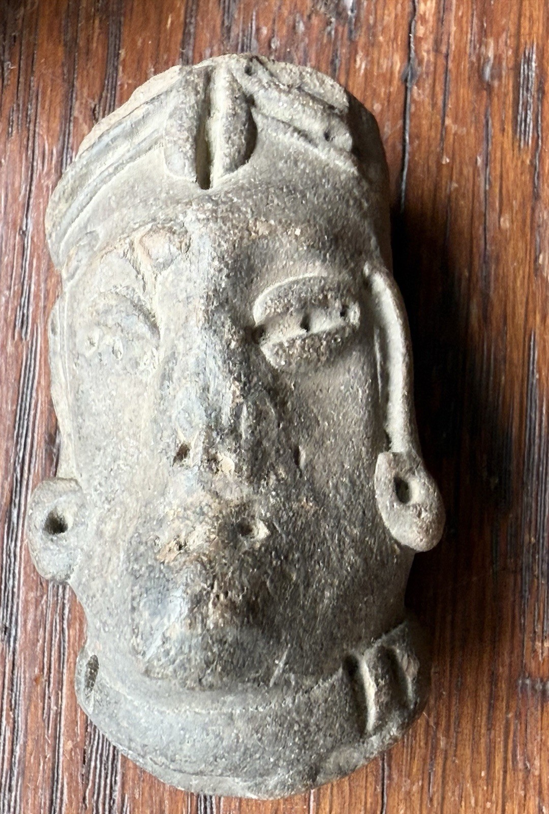 Pre Columbian Fragment Stone & Clay Effigy Heads (2)