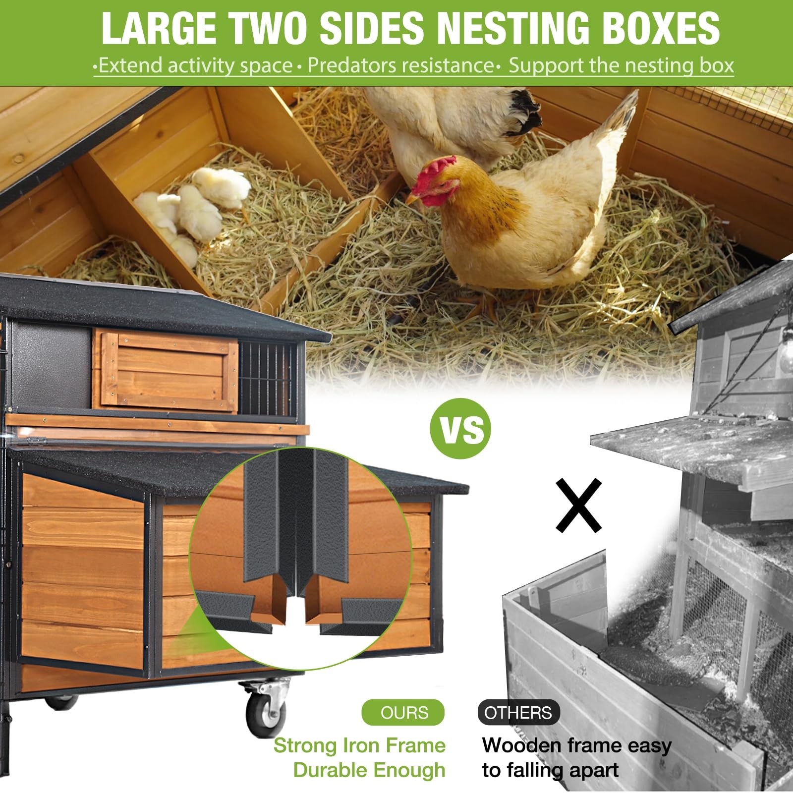 Chicken Coop with Run Large Hen House on Wheels Chicken House