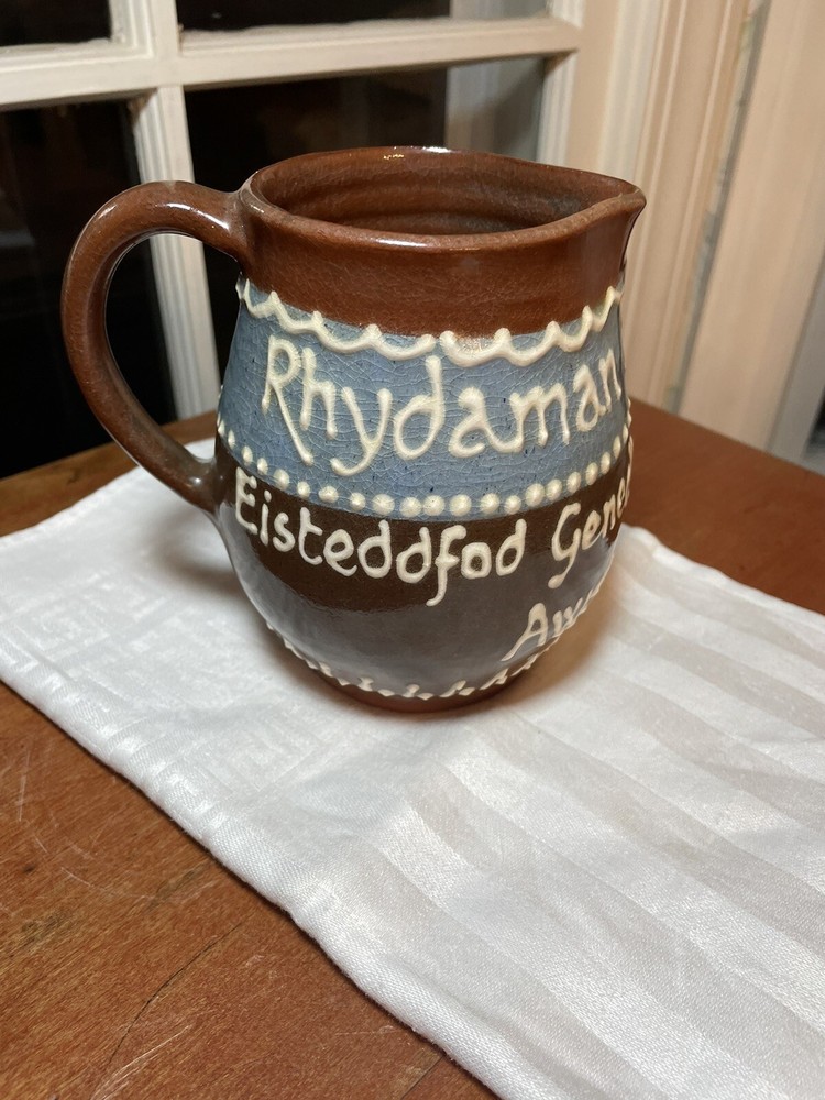 M Jones Signed Llandeilo Welsh STUDIO Slip Decorated POTTERY Redware Pitcher