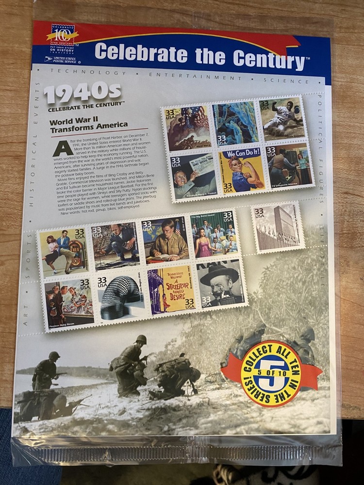 9 celebrate the century stamp sets with super hero stamp album and 3-D glasses