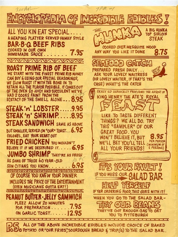 Crazy Ed's Place Menu Deer Valley Road Phoenix Arizona